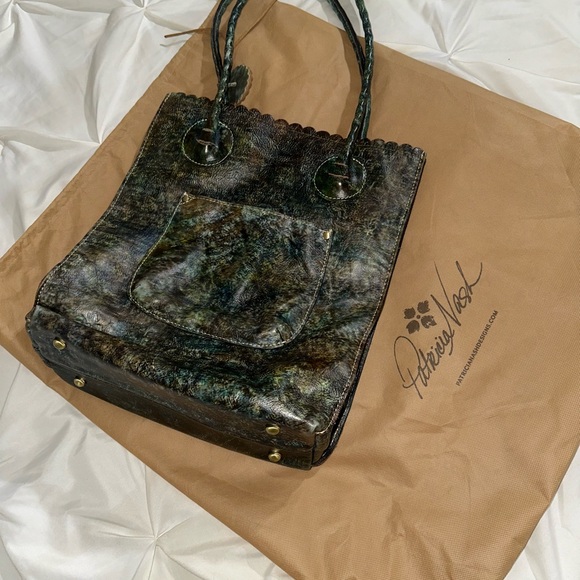 Patricia Nash tote teal/brown/gold 13 1/2 x 12 1/2 x 5 fuchsia/pink inter - Picture 3 of 11